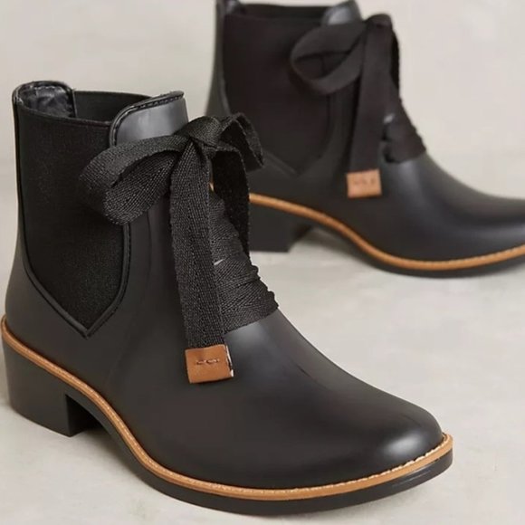 Anthropologie Shoes - BERNARDO Black Velvet Lacey Rain Boots